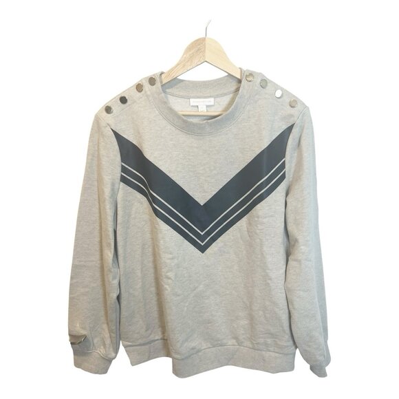 Charter Club Women’s Crew Neck Beige Sweatshirt Buttons Large Navy Design - Picture 1 of 7